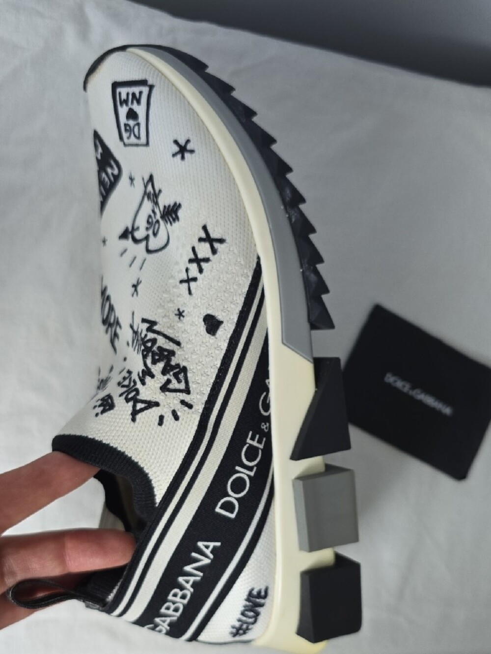 Dolce & Gabbana White & Black Graffiti Slip-On Sneakers - Picture 12 of 15